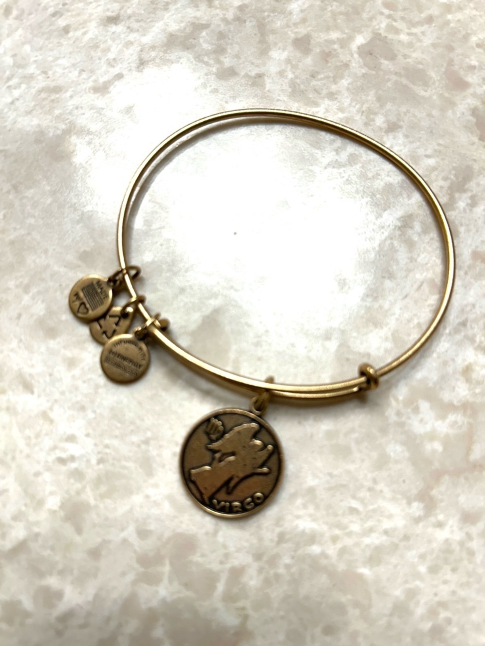 Alex and Ani Virgo Charm Bracelet Gold Tone Zodiac Bangle Adjustable